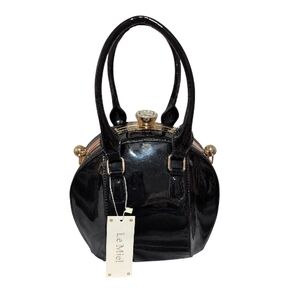Le Miel Glossy Black Round/Dome Shoulder Bag